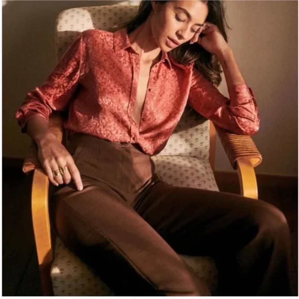 New Sezane Rose Pink Silk Ann Blouse sz 38